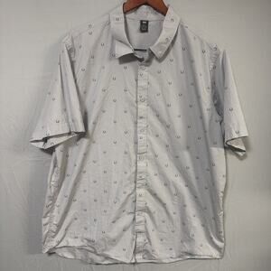 Helly Hansen Button Up Shirt Men 2XL Gray Camping Hammock Print Short Sleeve